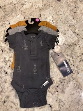 Gerber Baby Bodysuit Set in Charcoal, Mustard, Light Gray